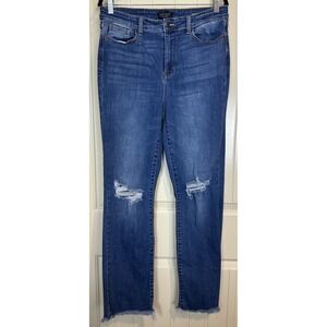 Judy Blue Jeans Womens 15/32 Blue Straight Fit High Waist raw  hem distressed